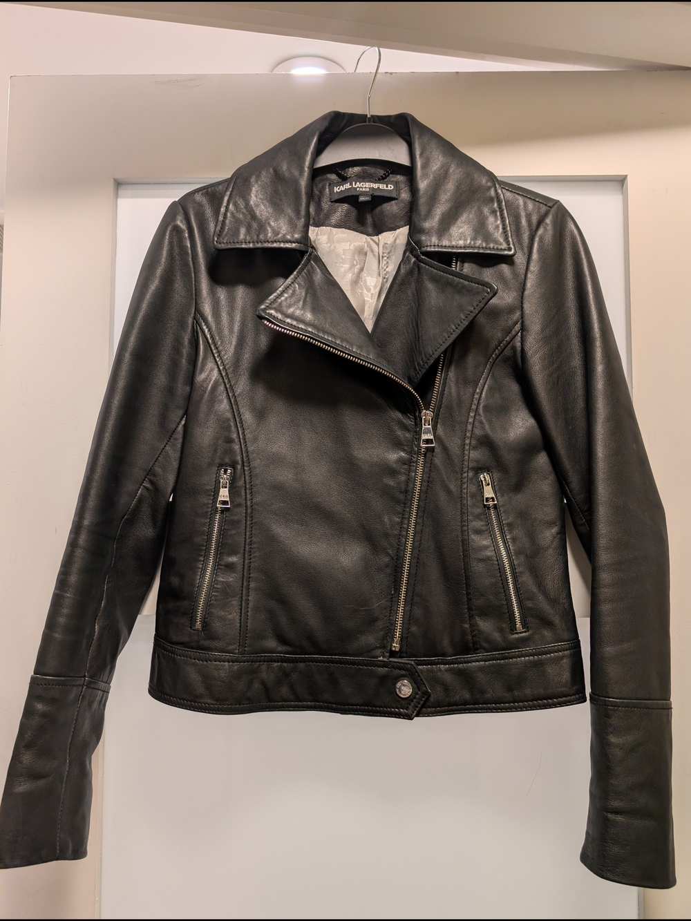 Karl Lagerfeld Women's Black Leather Moto Jacket